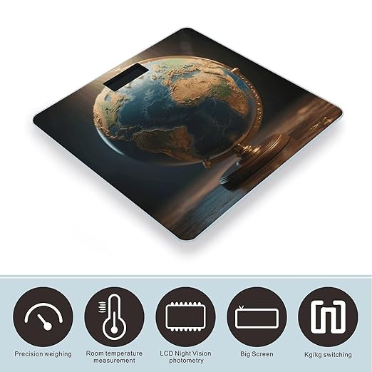 World Map Weight Scale Cute Bathroom Scale for Body Highly Accurate Digital Weighing Machine for People Compact LCD Display Scales with Sturdy Toughened Glass Scales