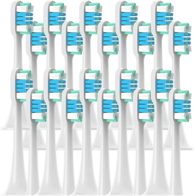 20/50PCS Replacement Brush Heads Compatible for T300/T500/T700 Deep Cleaning Soft Bristle Electric Toothbrush Nozzles(50WhiteGreenBlue)