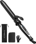 1.25'' Double Ceramic Long Barrel Curling Iron - 8'' Extended Wand | 5 Heat Settings | Dual Voltage | Auto Shut-Off | Anti-Slip Styling for Long Hair (Bag Mat Glove)