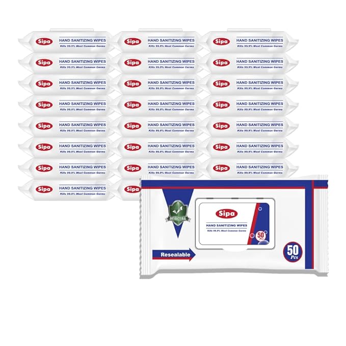SIPA Hand Sanitizing Wipes 50 WIPES Bag Clean-to-go Travel Size Fresh Scent Soft Textured Wipes Total 1200 Pieces (50 Count (Pack of 24))