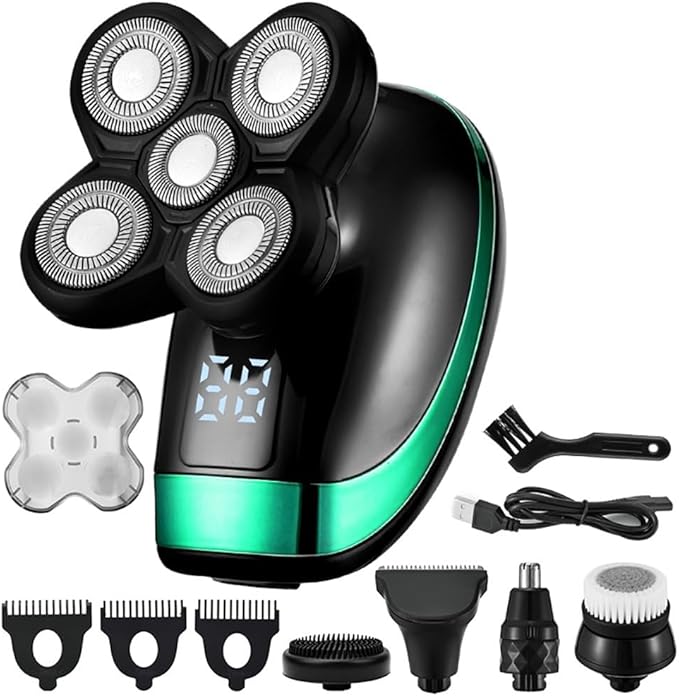 Head Shavers for Bald Men 5IN1 4D echargeable Bald Head Electric Shaver 5 Floating Heads Beard Nose Ear Hair Trimmer Razor Clipper Facial Brush