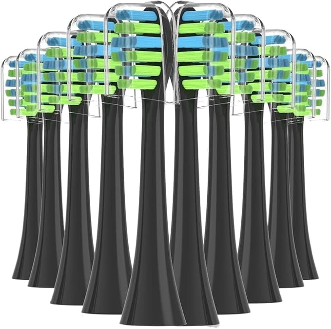 Compatible for 7am2m 10PCS Replacement Toothbrush Heads - AM101/AM105 Sonic Toothbrush Vacuum Soft Dupont Bristle(10PCS Black)