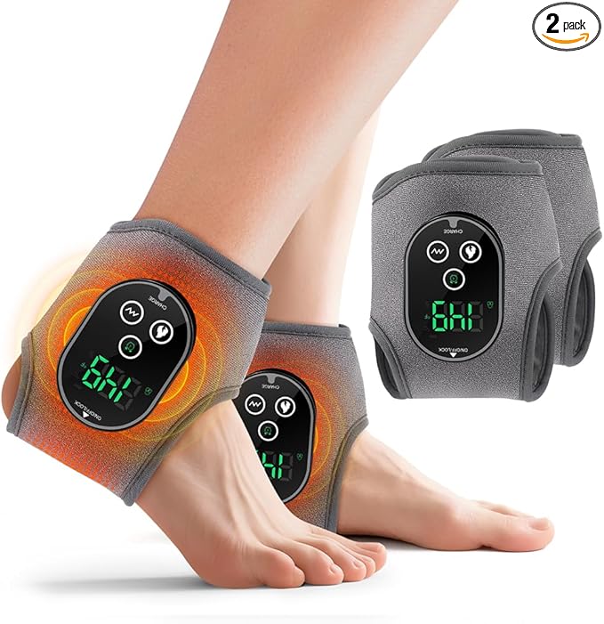 2PCS Cordless Ankle Heating Pad with Massager Foot and Ankle Massager with Heat Rechargeable Heated Foot Brace Wrap 3 Vibration and 4 Heating Modes