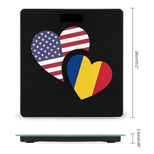 Romania U.S. Flag Digital Bathroom Scale for Body Weight Lighted LCD Display Round Corner