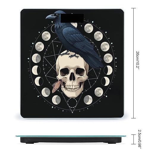 Women's Fashion Automatic Switch Digital Bathroom Weighing Scale Smart Scale Black Raven Moon Skull