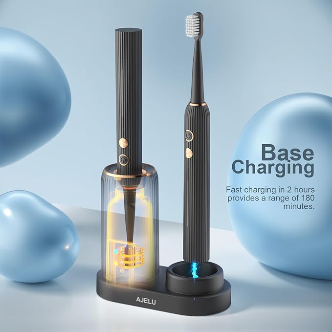 Sonic Electric Toothbrush for Adults with Drying Storage Holder 8 Brush Heads Smart Timer USB Rechargeable Deep Clean Power – Classic Black Edition