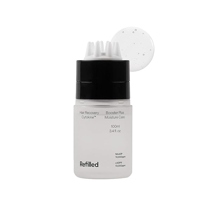 REFILLED Booster Plus Moisture | Hair Growth Serum &amp Thickening Scalp Treatment with Built-in Massager for Men &amp Women | Hair Loss &amp Thinning | Fuller &amp Baby Hair Regrowth | Fast-Absor