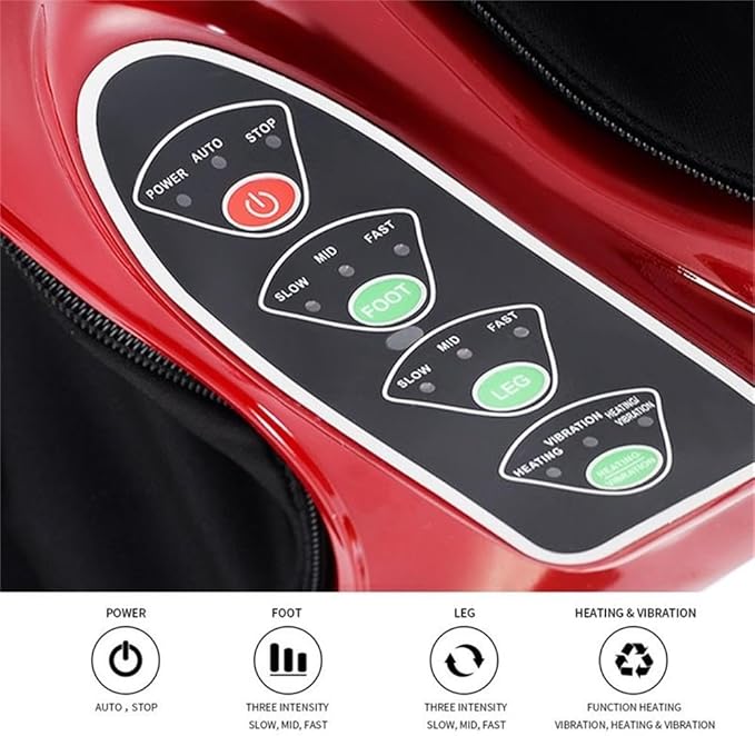 Pemberly Row Shiatsu Foot Calf Leg Massager 19.7 x 17.7 x 17.7 Plastic Construction Red Finish Adjustable Speed Settings Ergonomic Design Heating and Kneading Functions for Relaxation and