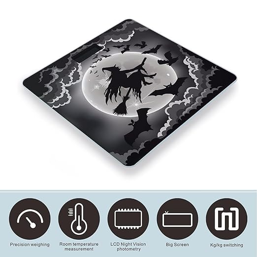 Halloween Witch Scale for Body Weight Anti-Slip Sturdy Tempered Glass Weighing Machine Highly Digital Accurate Bright LCD Bathroom Scale for Household Gift