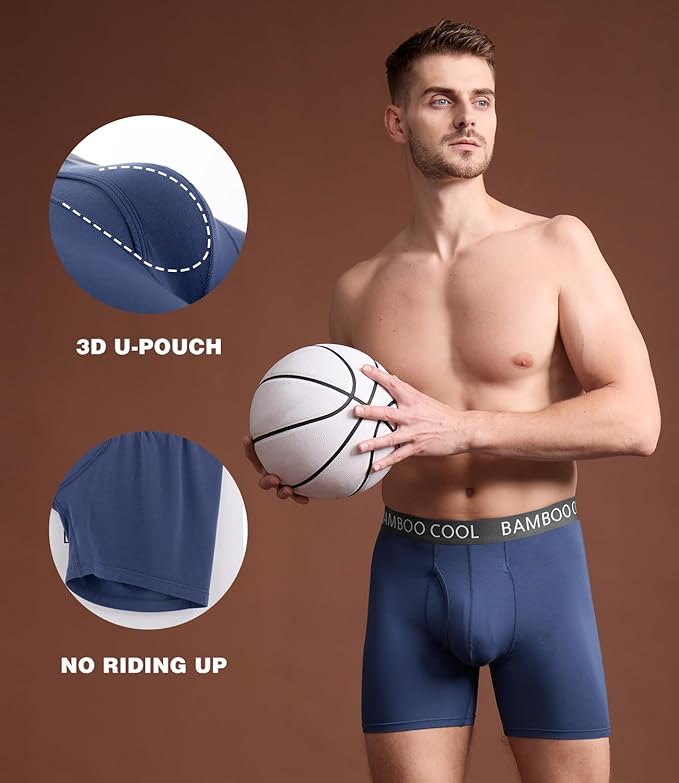 BAMBOO COOL Men's Ultra ComfortSoft Underwear Moisture Wicking &amp Breathable No Ride Up Boxer Briefs with Fly Multipack