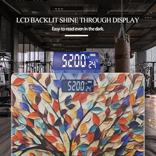 Digital Scale for Body Weight Highly Precision Bathroom Weight Scale 400 lbs with Backlit Display Personalized Scale for Home-Tree with Colorful Leaves of Different Shapes