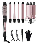 6 in 1 Wand Curling Iron Set 3 Barrel Curling Wand Set with Thermal Brush (1.5) and 5 Interchangeable Ceramic Hair Wand Curler (0.35-1.25) Home Travel Multi Curl 2 Temp 30S Instant Heat Up