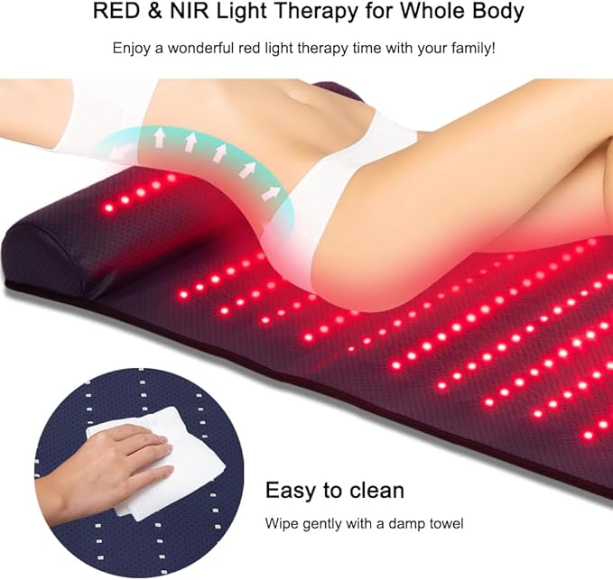 Infrared Red Light Therapy Red Light Therapy Mat with Neck Support 660nm&amp850nm NIR Deep Wavelength Blanket Pad for Back Belly Knee Shoulder HIPS Body Pain Relief