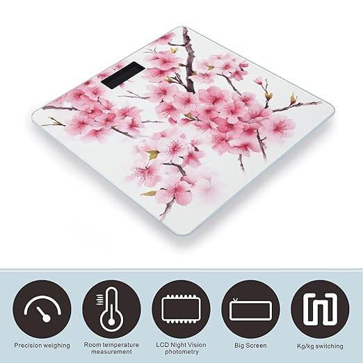 Cherry Blossom Bathroom Scale Rounded Smart Scale for Body Weight Automatic Power On/Off Weight Scales Accurate Bathroom Digital Scales for Pet Home Bedroom Kitchen
