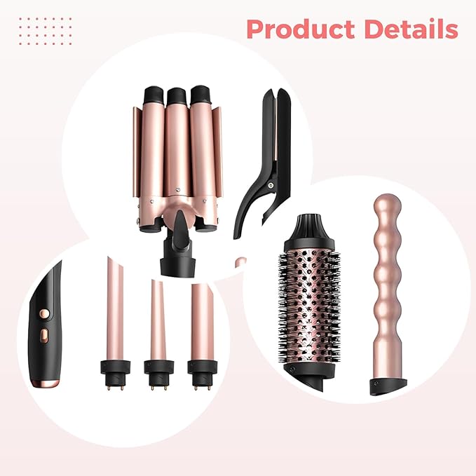 5-in-1 Curling Iron with Interchangeable Barrels Wave Iron Included Up to 450°F/232°C Champagne Gold
