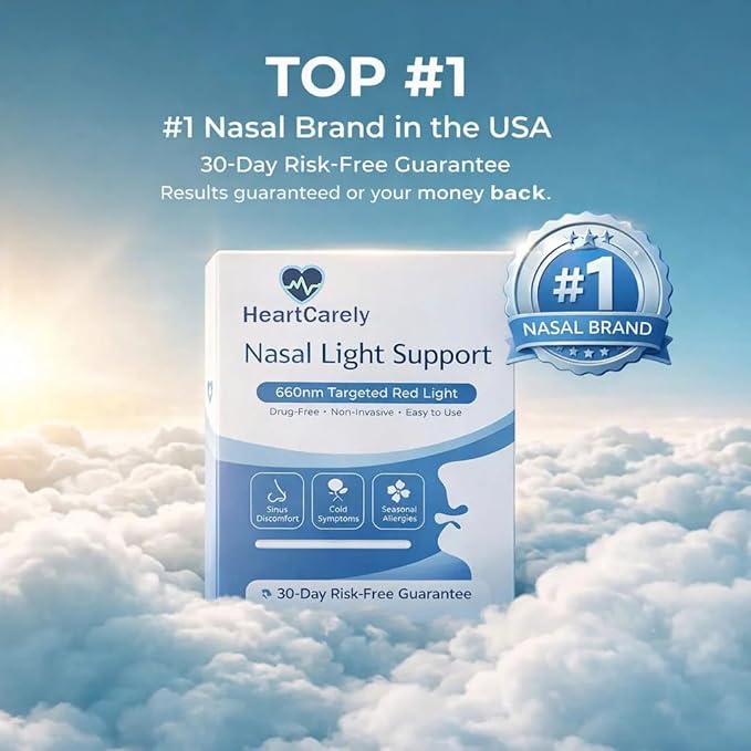 HeartCarely Red Light Nasal Congestion Relief Red Light Nasal Device for Congestion Relief | Red Light for Nose Sinus Support &amp Allergy Comfort | Portable USB Rechargeable Wellness