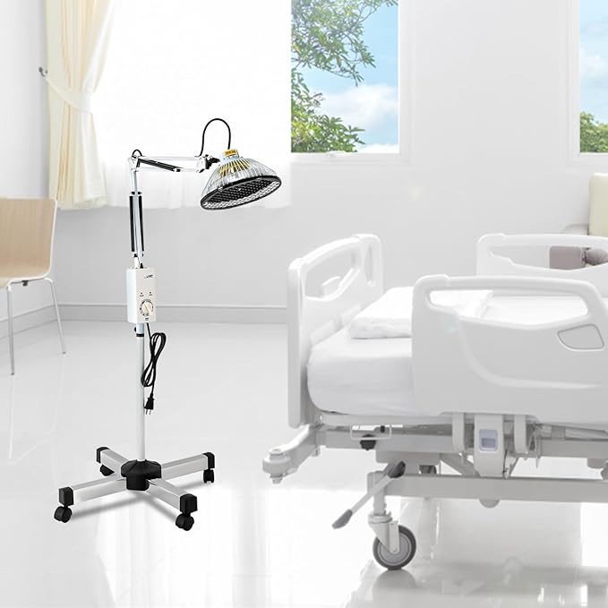 Infrared Heat Lamp 110V/250W Height Adjustable Standing Far Infrared Lamp with Wheels Pain Relief Light Infrared Light Rotating Therapy Light