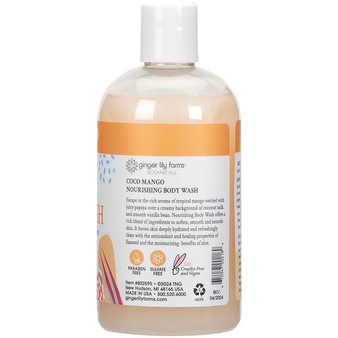 Ginger Lily Farms Botanicals Nourishing Body Wash Coco Mango 100% Vegan &amp Cruelty-Free Coconut Mango Scent 12 Fl Oz (Pack of 6)