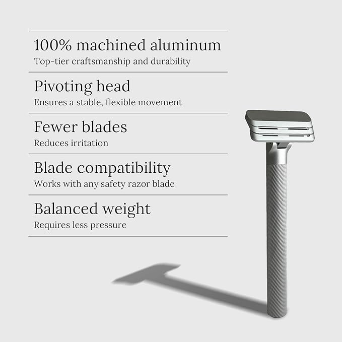 Form Razor | Aluminum Dual-Blade Safety Razor with 10 Single-Edge Blades | Eco-Friendly and Cost-Efficient Shaving Solution For Men and Women (Silver)