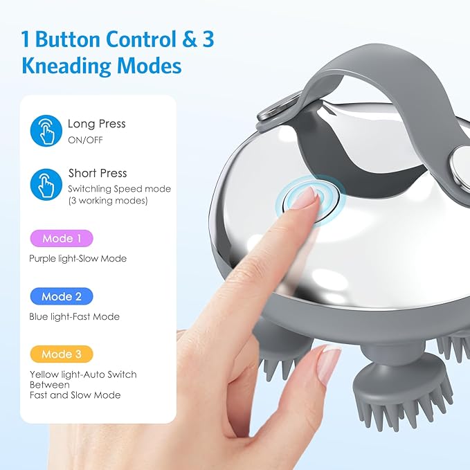 AMIR Upgraded Electric Scalp Massager Portable Head Massager 100 Massage Nodes Rechargeable Hair Massager Head Scratcher Head Massager Scalp for Stress Relax Deep Clean