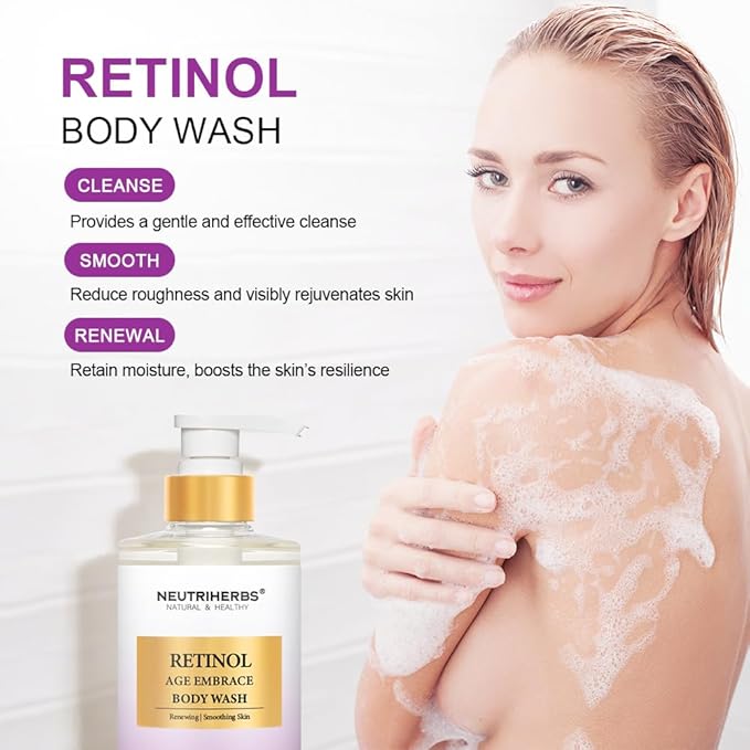 Neutriherbs Retinol Body Wash Anti Aging/Renewing Shower Gel For Women And Men Daily Shower Soap With Peptides Vitamin E Aloe Vera - Orange Blossom Scent 16.9 Fl.Oz