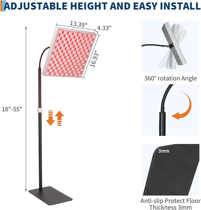 Large Panel Red Light Therapy Floor Lamp 225 LEDs Red Infrared Light Therapy Device for Full Body Home Use for Skin Rejuvenation Muscle Recovery and Joint Pain Relief