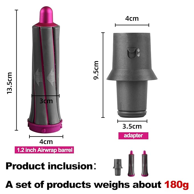 1 Pair Short Hair Curling Barrels for Dyson Supersonic Hair Dryer Curling Attachment 1.2 inch Automatic Curling Parts with Adapter for Multi Short Hair Styles