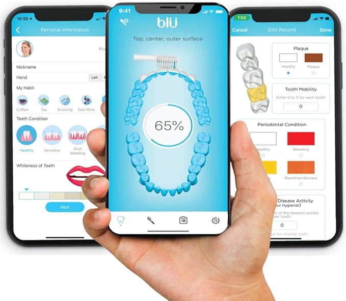 Blu Smart Electric Toothbrush Sonic Power Toothbrush with Interactive Live Tracking App for Adults (Black)