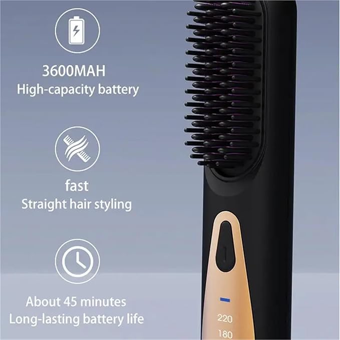 Hair Straightener Brush - Styling &amp Smoothing Comb for Effortless Straight Hair - Heat Pressing Comb for Women(Purple)