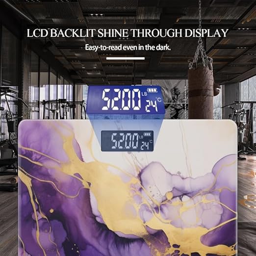 Digital Scale for Body Weight Highly Precision Bathroom Weight Scale 400 lbs with Backlit Display Personalized Scale for Home-Abstract Painting of Purple and Gold Colors