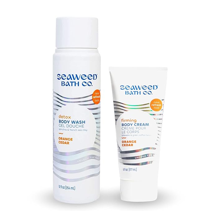 Seaweed Bath Co. Body Wash and Body Cream Duo 12 Ounce 6 Ounce Orange Cedar Scent Sustainably Harvested Seaweed