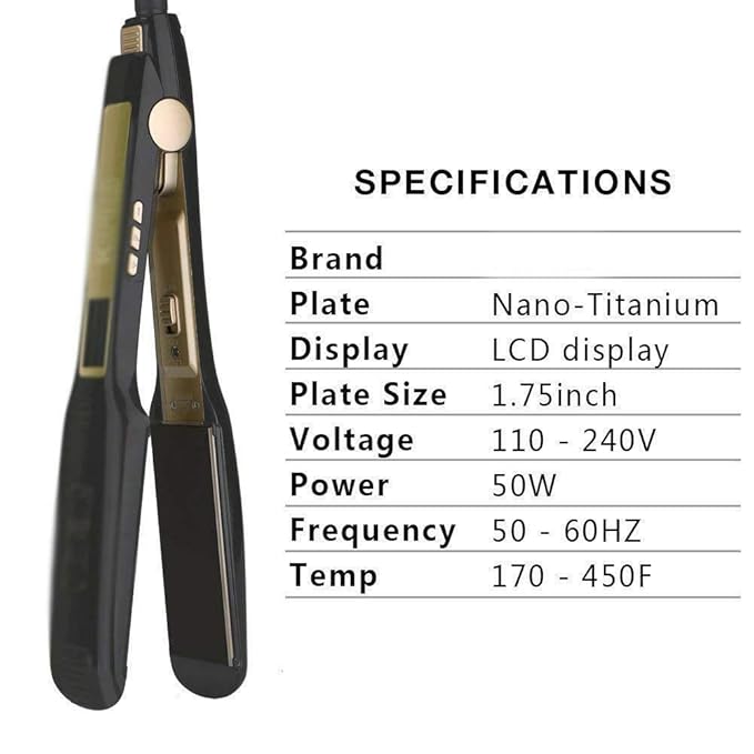 WALLER PAA Flat Iron 1.75 Inch Titanium Plates Pro Hair Straightener Heats Up Fast Adjustable Heat Settings Auto Shut-Off Digital Display Dual Voltage Instant Heat Temperature Display Travel Lo
