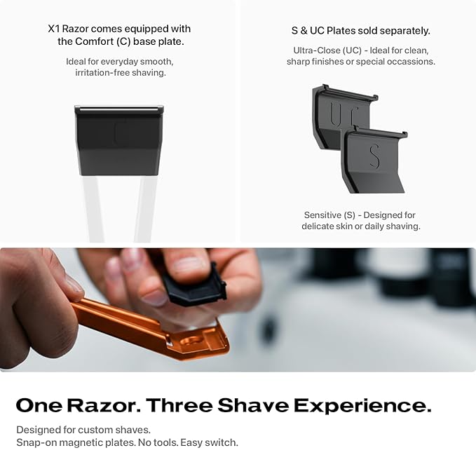 HYPE X1 Safety Razor - Aerospace Grade Aluminum - Magnetic Comfort (C) Shave Setting - Ergonomic V-Shaped Reusable Gentle Shaving Razors For Men and Women - Orange