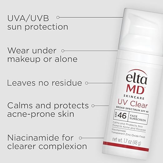 EltaMD UV Clear Face Sunscreen SPF 46 Oil-Free Sunscreen with Zinc Oxide Dermatologist Recommended