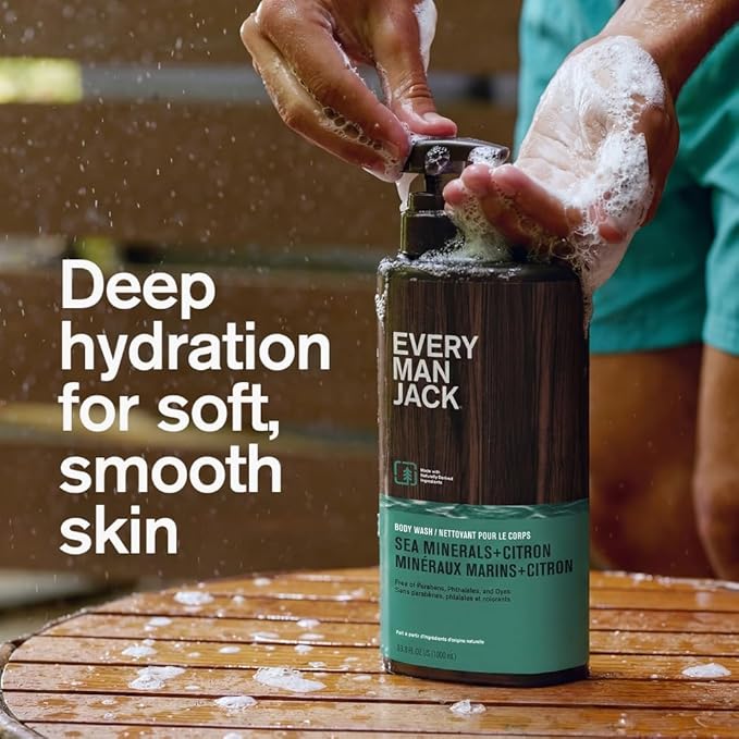 Every Man Jack Men’s Hydrating Body Wash for All Skin Types - Cleanse and Hydrate Skin with Naturally Derived Marine Extracts Coconut Oil and a Sea Minerals + Citron Scent - 33.8 fl. oz. - 2 Bottle