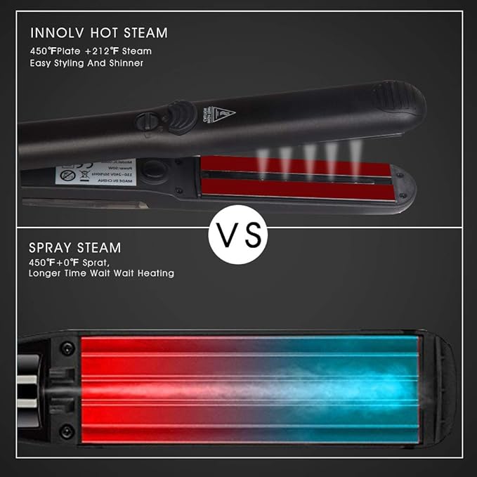 DORISILK Steam Straightener for Hair Professional Steam Flat Iron Salon Ceramic Tourmaline Vapor Steam Ionic Straightening Iron 2 in 1 Hair Straightener and Curler Dual Voltage Adjustable Temp