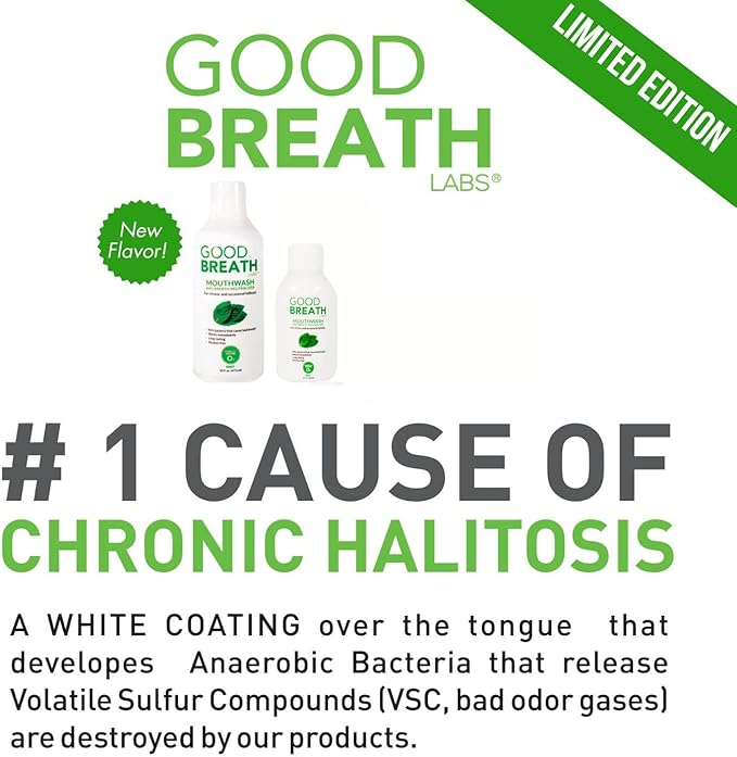 Goodbreath Mouthwash - Mint Mouth Rinse for Chronic Halitosis - New Ozone Technology Oral Rinse - Halitosis Treatment &amp Bad Breath Neutralizer - Mouthwash for Gum Diseases - Alcohol-Free | 3 Pack