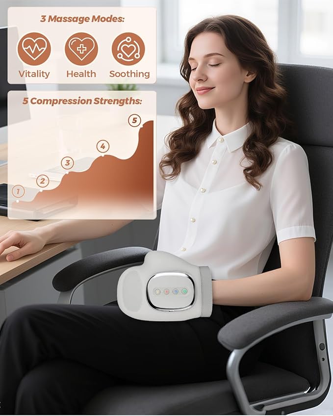 Joyzan Hand Massager with Heat Compression Relief Cordless Finger Massager Professional Wrist Glove 3 Massage 3 Temperatures 5 Compression Models Soothe Fatigue Carpal Tunnel Gift Women Men Mom Dad
