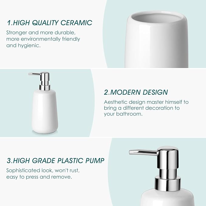 vancasso White Bathroom Accessories Set Ceramic Soap Dispenser and Toothbrush Holder Sets Stoneware 4 Pcs Bathroom Sink Set for Modern Home Decor