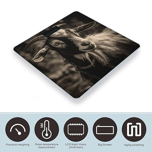 Black and White Goat Scale for Body Weight Highly Accurate Digital Bathroom Scale Sturdy Tempered Glass Weighing Scales with LCD Display Fashion Body Fat Smart Scales 400lb