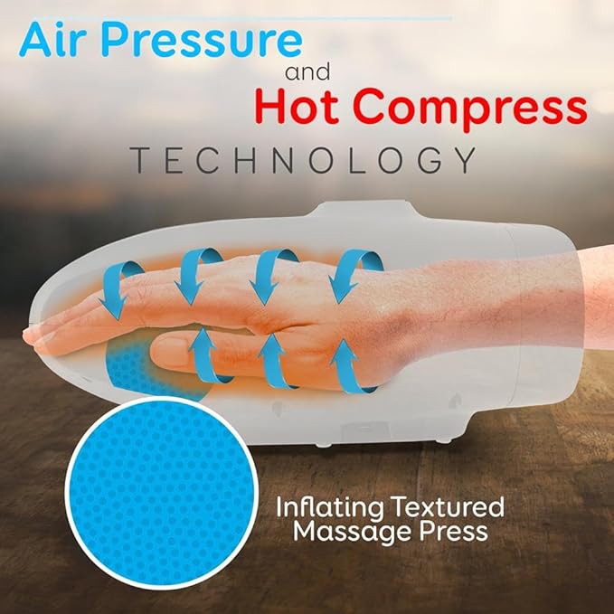 SereneLife Electric Compression Hand Massager - Electric Acupressure Palm Hand Massager w/ Air Pressure Heat Compress for Arthritis Carpal Tunnel Hand Pain Relief Finger Numbness - SLHNDMSG85