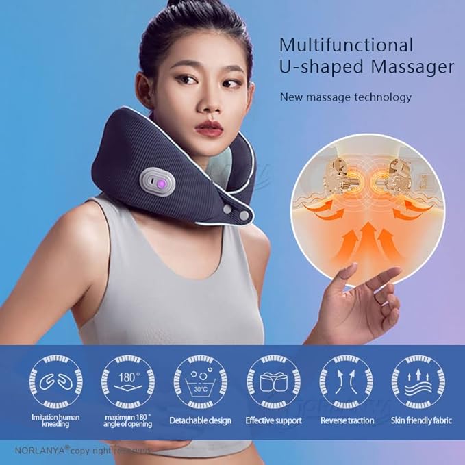 U-Shaped Multifunctional Cervical Massager for Neck Shoulder Waist Legs and Abdomen Relaxing Pillow Massager - U2 - Gray