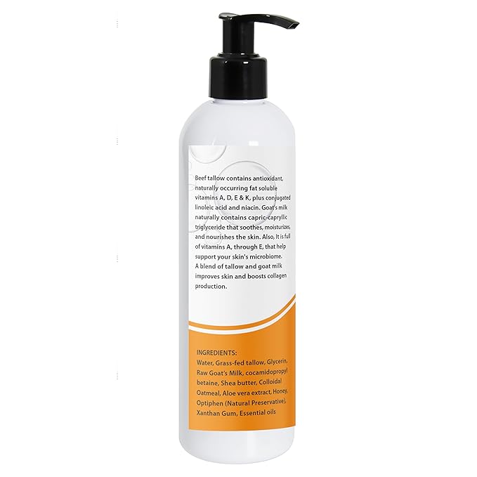 Tallow &amp Goat Milk Body Wash handmede body soap Moisturizing and Cleansing for All Skin Types 12 oz (Regular)