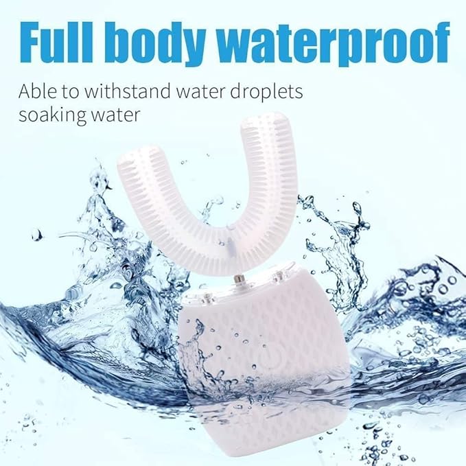 Automatic Ultrasonic 360 Sonic Toothbrush Waterproof Rechargeable Electric Teeth Whitening Brush for Travel &amp Household (White)