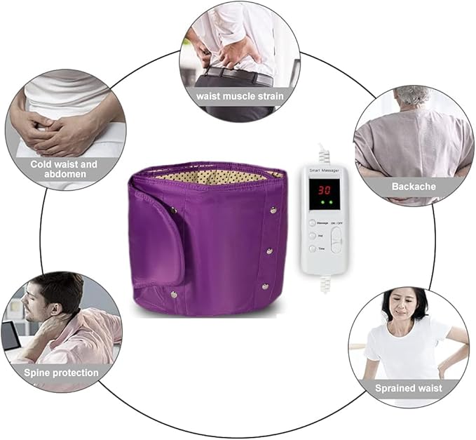 Electric Massager Sauna Belt 360 ° Whole Circle Heat Hot Belt Heating Massage Pad for Lower Back and Waist Pain Relief Deep TissueBody Shaper Ab Workout (Purple)