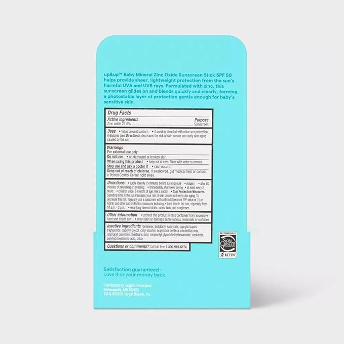 Baby Mineral Sunscreen Stick - SPF 50-0.5oz - up&ampup: Whole Body Coverage Scented Zinc Oxide Formula