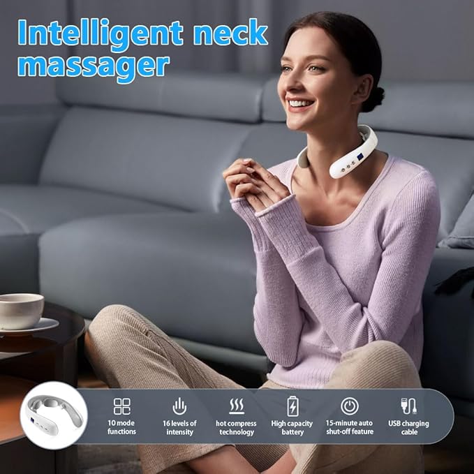 Neck Massager with Heat Electric Pulse Neck Massager for Pain Relief Wireless Neckology Intelligent Massager for Women