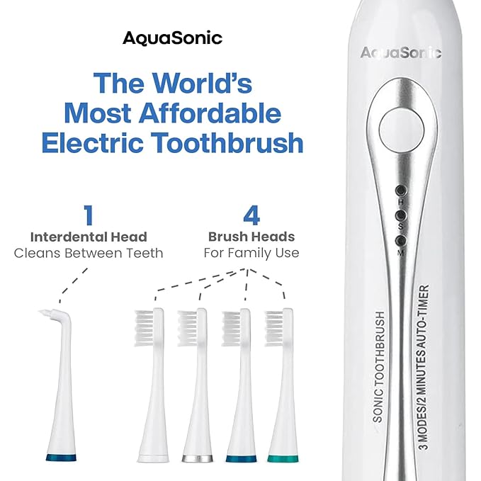 AquaSonic Home Dental Center Rechargeable Power Toothbrush &amp Smart Water Flosser - Complete Family Oral Care System - 10 Attachments and Tips Included - Various Modes &amp Timers (White)