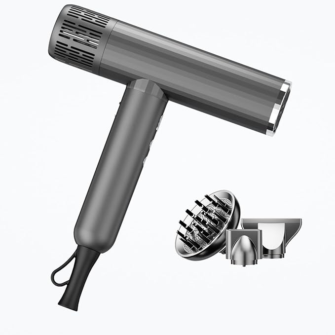 Natrial Professional Blow Dryer Featuring Three attachments a Powerful brushless Motor and Lightweight Construction for Quieter use Black