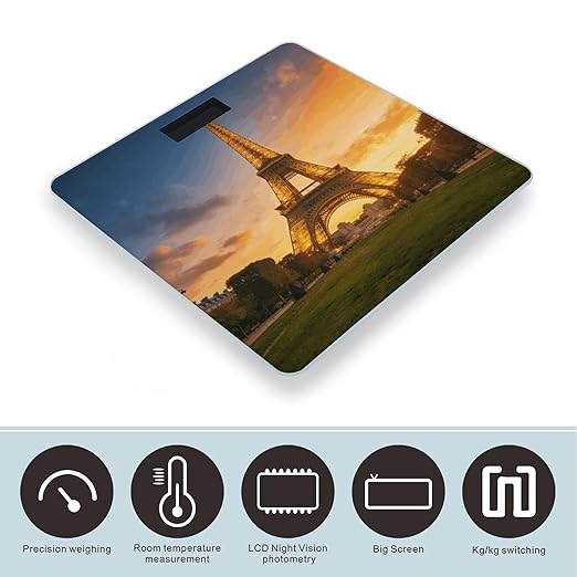 Eiffel Tower Weight ScaleClear LED Display Bathroom Digital Weighing ScaleTempered Glass Digital Bathroom Scale for Body Weight Capacity Up to 400 Lbs
